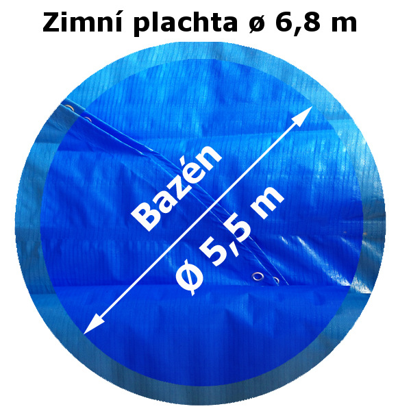 Zimní plachta na bazén kruh velikost plachty 6,8 m modro-černá